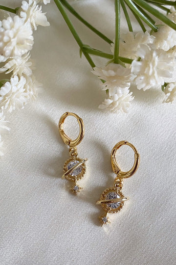 Orion Clear Planet and Star Huggie Hoops Wisteria London